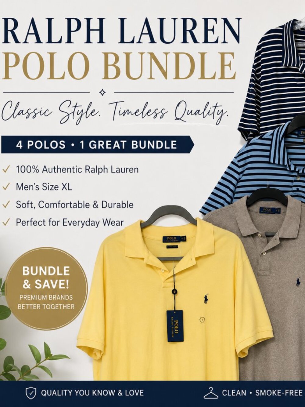 Ralph Lauren Polo Men’s XL Bundle of 4 – Striped, Gray & Yellow